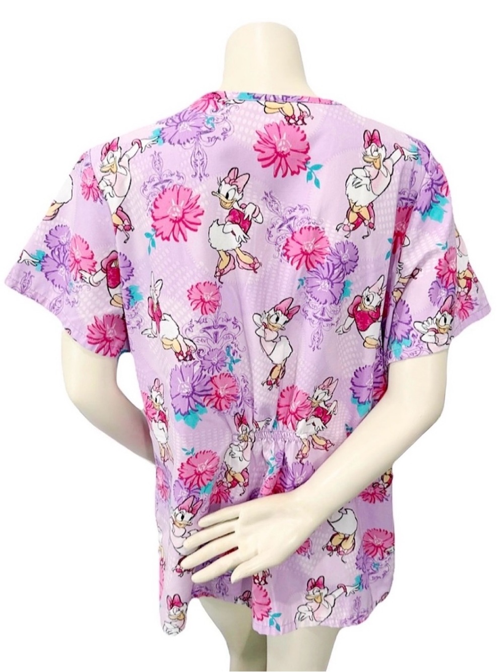 Disney Daisy Duck Floral Scrub Top Women’s Large Purple Pink Medical Nurse - Picture 3 of 8